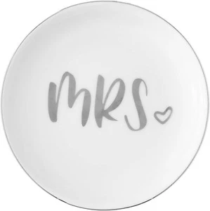 Mrs. Ring Dish, Ceramic Jewelry Holder Tray, Engagement Wedding Gift (Round) - Picture 1 of 4