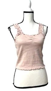 Canotta Topshop con spalline increspate e bordo lattuga davanti, rosa sporco, taglia L - Foto 1 di 8