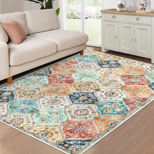 10x13 Floral Area Rugs Machine Washable Rug Non-Slip Throw Floor Carpet 8x10 4X6 - Picture 1 of 18