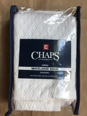 CHAPS Home Standard PILLOW SHAM 尺寸:20 х 26 英寸全新白色“MATELASSE” — 第 1/4 张图片