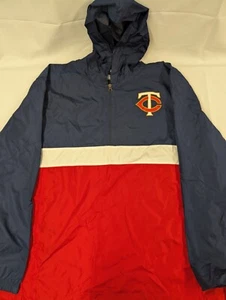 Minnesota Twins Mens MLB Windbreaker Quarter Zip Hood Jacket Sz 2XL Blue Red - Foto 1 di 5