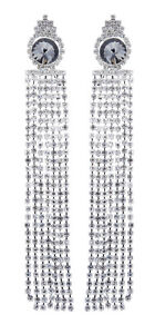 Clip On Earrings silver plated chandelier drop with crystal strands - Veda S
