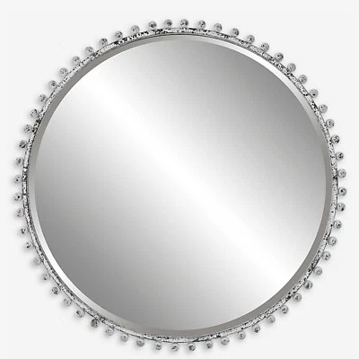 TAZA ROUND MIRROR with DISTRESSED AGED WHITE + RUSTIC BLACK TONES Uttermost 9770 - Image 1 of 4