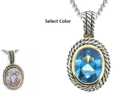 Cz Cavo Pendente Argento Blu Lavanda Bianco Oro Giallo Ovale W Chain 45.7-50.8cm - Immagine 1 di 4