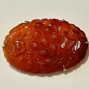 Antique Victorian Tested Solid 14K Gold Pierced Carved Carnelian Floral Brooch - Picture 1 of 9