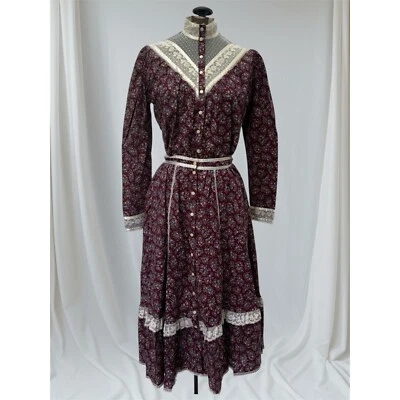 De Colección Años 70 Gunne Sax Granate XS/S Floral Calico Pradera Conjunto Blusa Falda Cottagecore Foto 1 de 4