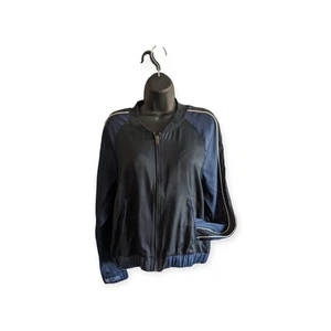 American Eagle Women's Navy/Black w/ White Piping Bomber Track Jacket Large Zip - Picture 1 of 7