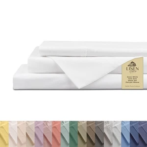 100% Cotton Percale Sheets Twin Size,Snow White, Deep Pocket, 3 Pieces Set - ... - Picture 1 of 6