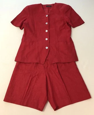 Vtg Hill Country Linen Suit Top and Shorts Set Women Sz 12 Red Lined READ ISSUES - Image 1 of 4
