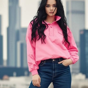 Vintage Eddie Bauer Windbreaker Pink Jacket L 80s Pullover 1/4 Snap Button - Picture 1 of 8