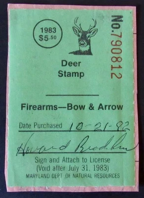 1982 Maryland Deer Hunting Stamp  - Firearms - Bow & Arrow - Image 1 of 2