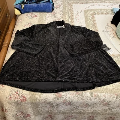 Women’s Fashion Bug Long Sleeve Swing Cocktail Jacket Black Glitter size 26/28 - Image 1 of 4