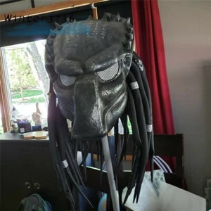 Predator Alien Vs Predator Mask Helmet W/ Braid Cosplay Costume Halloween Black - Picture 1 of 6