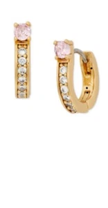 $58 Kate Spade Gold Tone Small Hoop Cz Earrings Pink Stone C110 - Picture 1 of 1