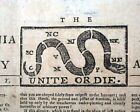Famous Unite or Die Benjamin Franklin Cartoon Print 1774 Philadelphia Newspaper