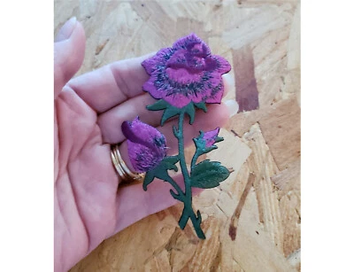 Purple Rose - Majestic -  Flower - Rose - Embroidered Iron On Applique Patch N - Image 1 of 2