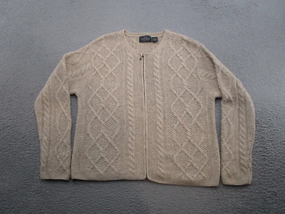 Cárdigan Suéter Sonoma Cremallera Completa Mezcla Lana Seda Beige Tejido con Cable Talla L Y2K Foto 1 de 4