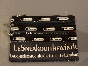 LeSportsac Three Zipper Cosmetic POUCH, Black White, Lesneakout Lewowsac EUC - Picture 1 of 2