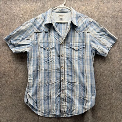 Guess Jeans Shirt Men Large Blue White Casual Button Down Striped Plaid Vtg - Image 1 of 4