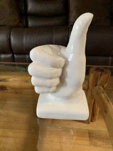 LARGE 10” WHITE CERAMIC THUMBS UP SCULPTURE TEXT EMOJI NEW - Picture 1 of 4