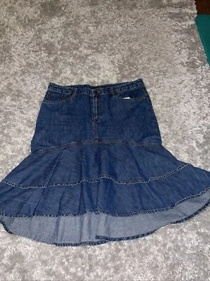 Saia jeans RALPH LAUREN lavagem média 12 formato de sino abaixo dos joelhos 100% algodão - Imagem 1 de 4