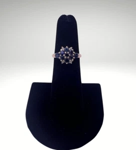 Sapphire & Diamond Cluster Burst Gold Ring 14KYG - Picture 1 of 9