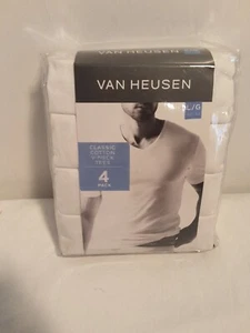 VAN HEUSEN 4-Pack Men's. Large V Neck White Cotton T Shirts. New - Picture 1 of 2