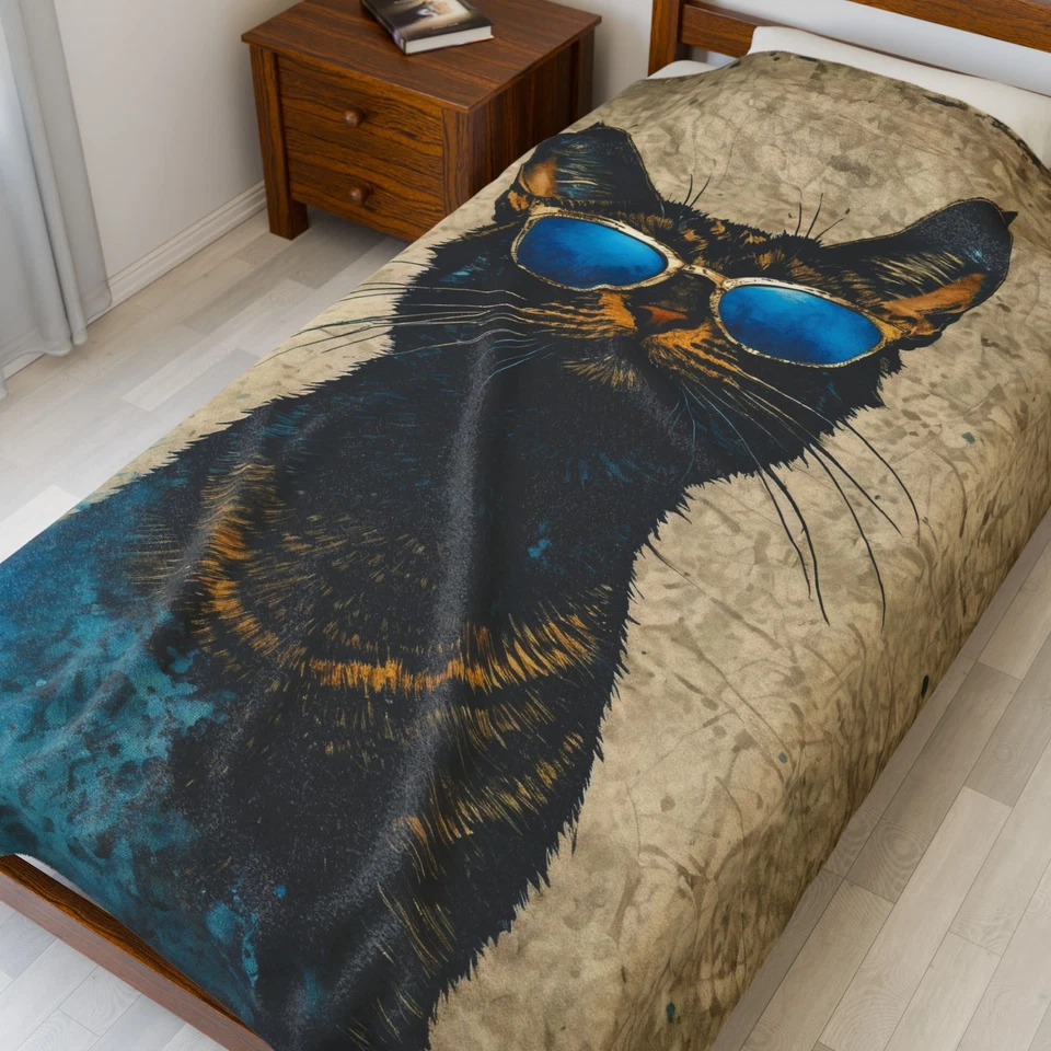 Cool Cat Sunglasses Plush Blanket, Cozy Throw, Gift for Cat Lovers, Home Decor - Image 1 of 1