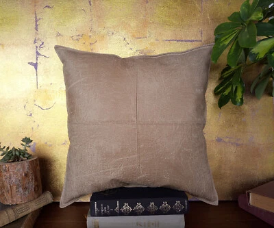 Beige color old pattern soft faux leather fabric pillow cover-1QTY - Image 1 of 4