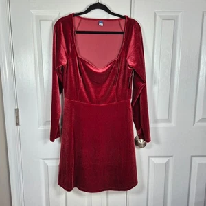 Old Navy rotes Samtkleid langarm eckiger Ausschnitt Damen groß neu mit Etikett - Bild 1 von 9