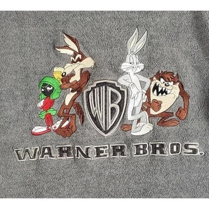 VINTAGE Looney Tunes Hoodie Mens Large Gray Full Zip Warner Bros Bugs Bunny Y2K - Picture 1 of 8