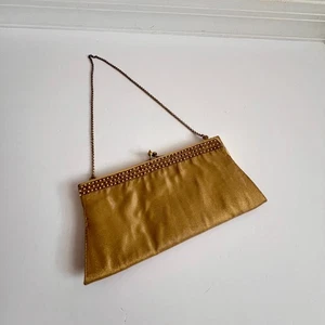 Bolso sin asas de noche vintage con cuentas doradas correa de cadena formal bolso de graduación - Imagen 1 de 11