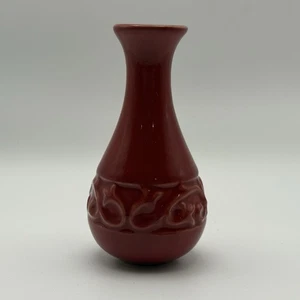 Elegant Expressions Red Mini Bottle VASE Embossed Small Ceramic 4" Tall - Picture 1 of 6