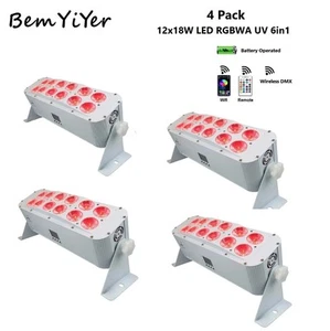 4pack WIFI APP 12x18W LED DJ Par Uplights bar Battery Wireless DMX IR RGBWA+UV - Picture 1 of 12