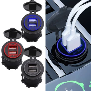 12V Car Cigarette Lighter Socket Dual USB 2.1A Port Charger Power Outlet LED USA - Picture 1 of 22