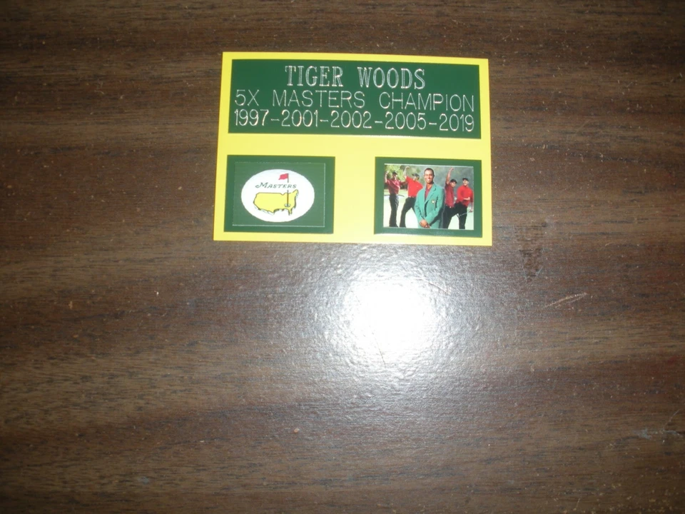 PLACA DE IDENTIFICACIÓN GRABADA TIGER WOODS 5X MASTERS CHAMP PARA FOTO/PANTALLA/PÓSTER Foto 1 de 1