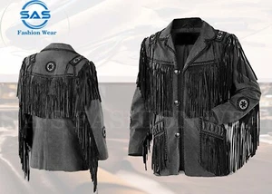 Men’s cowboy Western Native American suede fringe and beads leather jackets. - Picture 1 of 4