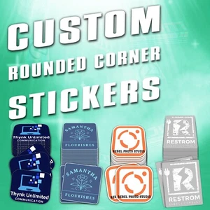50 Custom Logo Stickers Rounded Corners Your Logo Design Printed Vinyl Stickers - Picture 1 of 2
