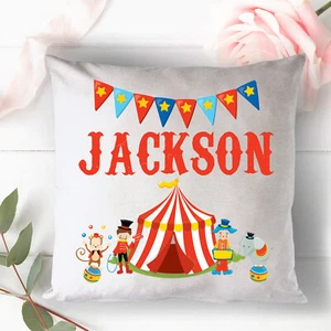 Personalised Circus Boy Cushion Cover Birthday Nursery Christening New Born Gift - Picture 1 of 1