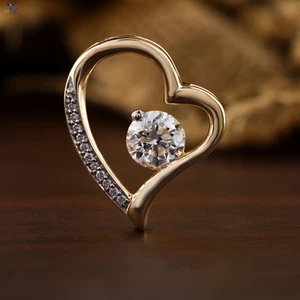 Colgante de diamantes de corte redondo corazón cultivado en laboratorio 1.055 TCW piedra de oro amarillo de 18 K - Imagen 1 de 6