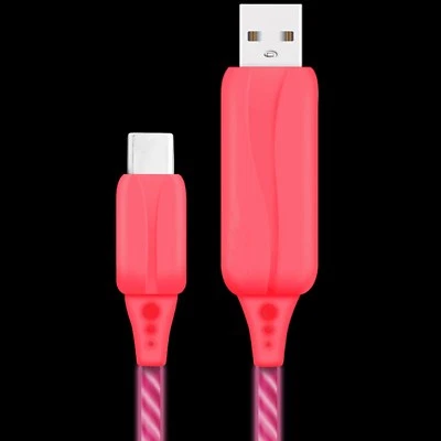Cabo de carregamento LED de fluxo visível de 3 pés tipo C com sincronização de dados, rosa - Imagem 1 de 3