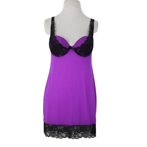 Victoria Secret Sz 34C Purple Black Lace Padded Nylon Elastane Nightie - Picture 1 of 16