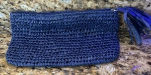 Blue Navy Straw Pouch/Clutch Lined-Great Beachy Accessories - Picture 1 of 6