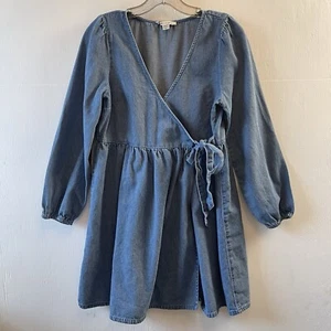 American Eagle Outfitters Womens Denim Front Tie Wrap Dress Size Medium EUC - Picture 1 of 9