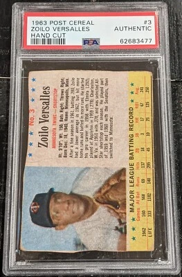1963 Post Cereal Zorro Zoilo Versalles PSA Authentic #3 Vintage Twins - Image 1 of 4