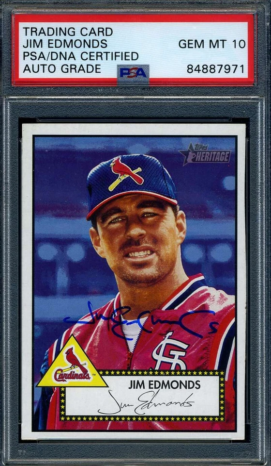 Jim Edmonds Gem Mint 10 PSA ADN Firmado 2001 Topps Heritage Autógrafo Foto 1 de 1