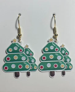 HANDMADE Christmas Trees Laser Printed Charm Drop Hook Earrings - Picture 1 of 1