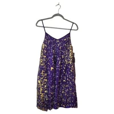 NWT Corey Lynn Calter Purple Silk Pleated Metallic Gold Splatter Mini Dress - Image 1 of 4