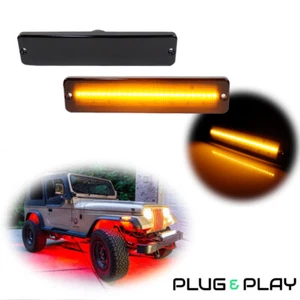 Smoked Lens Amber LED Front Side Marker Parking Lights For 1987-95 Jeep Wrangler - Picture 1 of 11
