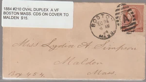 1884 #210 Oval Duplex Boston Mass to Malden Cover (E7) - Picture 1 of 1